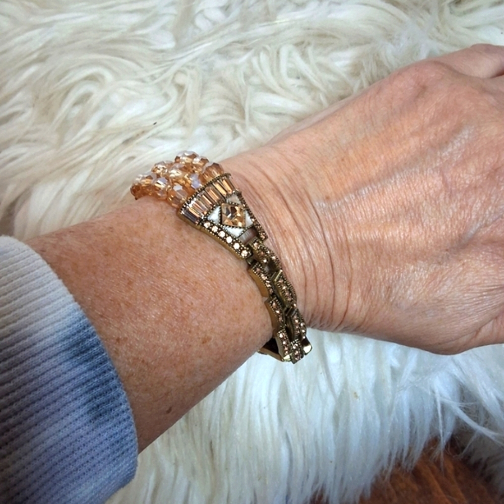 Heidi Daus Champagne Crystal Art Deco Style Necklace And Bracelet - Picture 13 of 16
